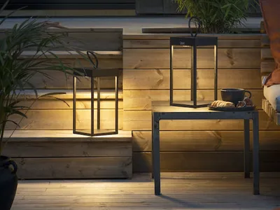 Produktbild von 2er Set Terrassenleuchten LED, Tischleuchte Balkon Akku USB aufladbar, Höhe 30cm