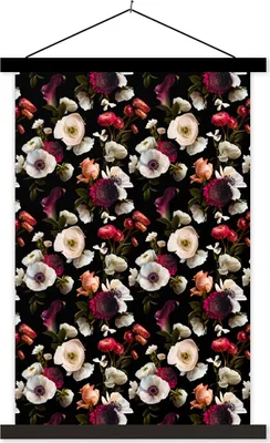 Produktbild von MuchoWow® Textilposter Blumen - Farben - Muster 40x60 cm mit schwarzem Rahmen - Wanddekorationen