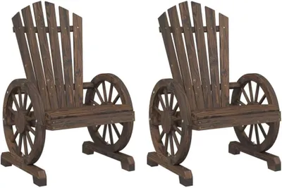 Produktbild von 2 Adirondack-Sessel aus Holz, Gartenstühle aus massivem Tannenholz mit ergonomischer Sitzfläche und geneigter Rückenlehne für bequemes Sitzen im Garten und auf der Terrasse