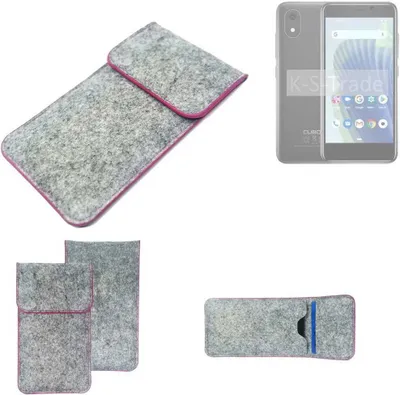 Produktbild von K-S-Trade Handy Schutz Hülle kompatibel mit Cubot J20 Schutzhülle Handyhülle Filztasche Pouch Tasche Case Sleeve Filzhülle hellgrau pinker Rand