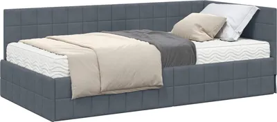 Produktbild von vidaXL Eckbettgestell mit Matratze mit Kopfteil 2 pcs Grau Samt