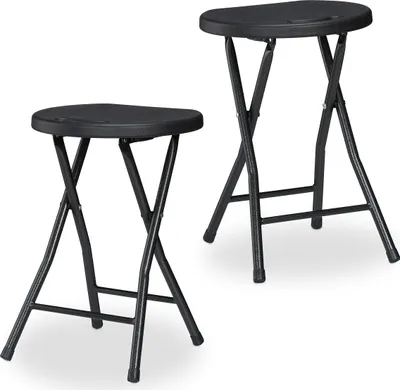 Produktbild von Relaxdays Klapphocker, 2er Set, Griff, Garten & Balkon, klappbarer Outdoor Sitzhocker, HxBxT: 46 x 31 x 30 cm, schwarz