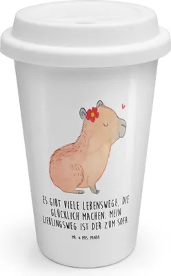 Produktbild von Mr. & Mrs. Panda Thermobecher Capybara Blume - Weiß - Geschenk, Thermokaffeebecher, Tiermotive, Kaffeebecher To Go, ToGo, Coffee Becher