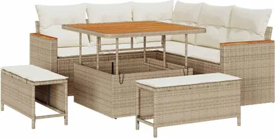 Image de Ensemble de canapés de jardin vidaXL, 8 pièces, couleur beige, en polyrotin, pour 5 personnes