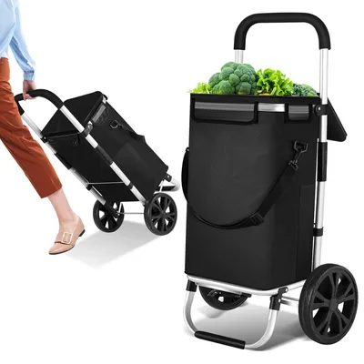 Produktbild von Hengda Einkaufstrolley Einkaufswagen klappbar mit Robuste Einkaufstasche Einkaufshilfe 2in1 40L  bis 40 kg