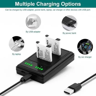 Image de 2 batteries pour appareil photo 37 V 1 000 mAh + chargeur LCD USB pour Nikon Coolpix S2600, S2700, S3100, S3500, S4100, S4150, S4400, S5200, S6400, S6900, EN-EL19 EN EL19