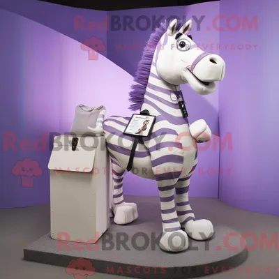Produktbild von Lavendel REDBROKOLY Zebra Maskottchen Kostüm Charakter gekleidet mit einem Tank Top und Aktentaschen