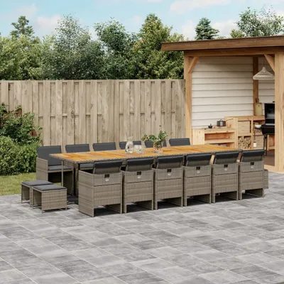 Produktbild von Design 17-tlg. Garten-Essgruppe mit Kissen Grau Poly Rattan, Gartenmöbel-Sets 2024 Neu