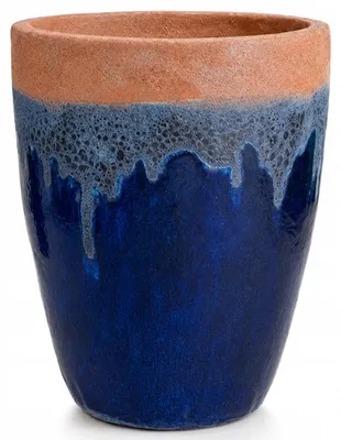Immagine prodotto di Vaso da fiori vintage in Vetroceramica, rotondo, alto 45 cm, Ø 35 cm, resistente al gelo, smaltato blu-marrone, realizzato a mano