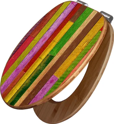Produktbild von banjado Design WC Sitz Bambus Absenkautomatik -Holz Collage Bunt - Toilettendeckel mit Absenkautomatik Holz/hochwertiger Bambus Klodeckel/WC-Sitz für alle gängigen Toiletten [TDB2 10863]