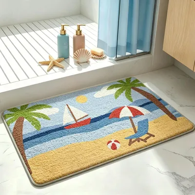 Immagine prodotto di Tappeto antiscivolo da bagno con motivo a stelle marine e conchiglie