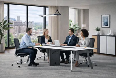 Produktbild von Grau-Weißer Konferenztisch Moderner Besprechungstisch Holzmöbel
