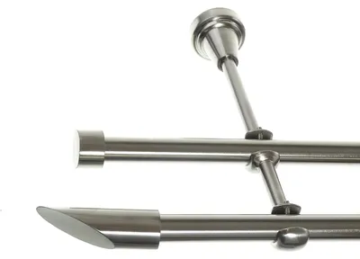 Produktbild von Gardinenstange Set Edelstahl Look Metall Ø 16mm zur Wandbefestigung 2-lauf Schräg, Länge wählbar H24 E15 E16