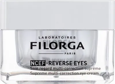 A product shot of a Filorga NCEF-Reverse Eyes eye cream jar.