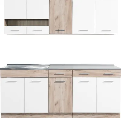 Produktbild von Homestyle4u Küche Küchenblock 200 cm Weiß Küchenzeile ohne Geräte Einbauküche Singleküche