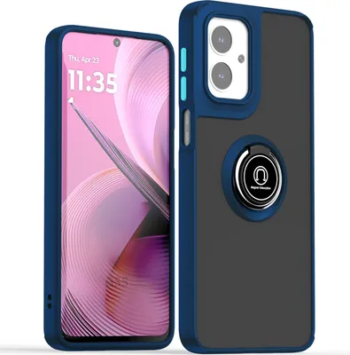 Produktbild von Hülle für Motorola Moto G55 Matte Transluzent TPU Stoßfest Schutzhülle mit Ring Halter Ständer Blau
