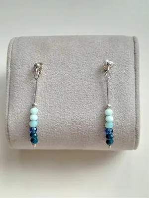 Image de Boucles D'oreilles Pendantes Avec Cristal Bleu 925 Argent