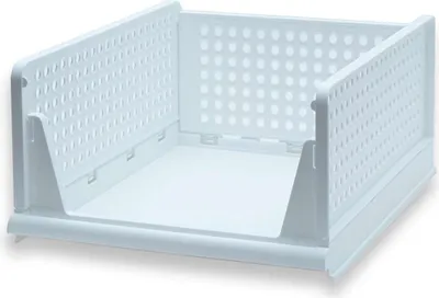 Produktbild von Intirilife Aufbewahrungs Box Organizer für Schrank aus Kunststoff in Weiß - 43 x 33.3 x 18.6 cm - Faltbarer Aufbewahrungskorb für Schubladen Regale stapelbar Ordnungsbox Kiste Ordnungssystem