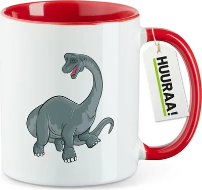 Produktbild von Huuraa Kaffeetasse Brachiosaurus Dinosaurier 330ml Rot Keramik Kaffeebecher Geschenkidee