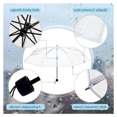 Produktbild von Transparenter Regenschirm, Robust, Sturmfest, Wasserdicht, Faltbarer Reiseschirm, Tragbar für Outdoor, Zubehör für Regentage