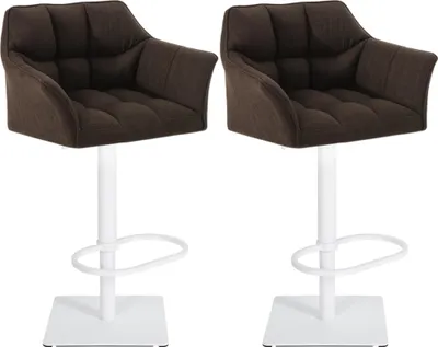 Produktbild von 2er Set Barhocker SIHAR - Stoff Braun 64x45x88 cm Weiß | Barstuhl Höhenverstellbar Mit Lehne Drehbar Tresenhocker Tresenstuhl Kneipenhocker