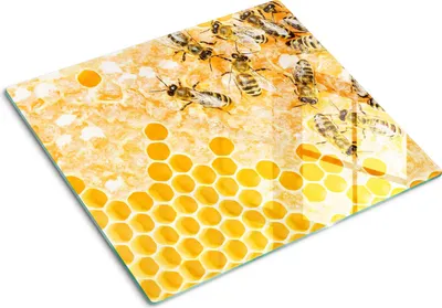 Obrázek produktu pro Kryt varné desky – Kryt na indukční desku – Ochranná skleněná deska – 60x52 cm – Skleněné ochranné desky na sporák –Tvrzené sklo –Včely dělnice
