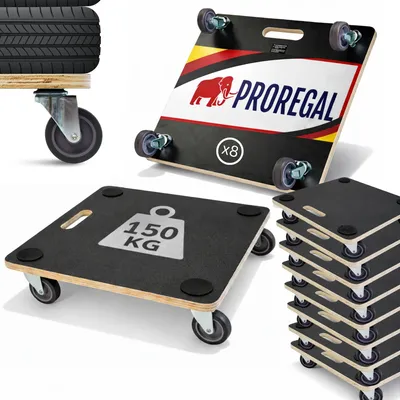 Produktbild von Mega Deal 8x Profi Transportroller HERCULES | BxT 50x50 cm | Traglast 150 kg | 4 Gummirollen & Griff | Siebdruckplatte | 2 Stück | Rollbrett für Möbel Möbelroller Transporthilfe für Umzug Pflanzen Werkstatt