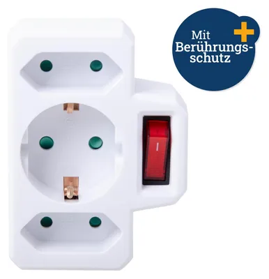 Produktbild von 3-fach Schutzkontakt Euro Schalter Steckdose weiß Haushalt Werkzeug Elektro Filmer 20859