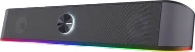 A computer soundbar with RGB lighting.