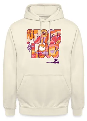 Produktbild von Spreadshirt Woodstock Peace Love Hippie Design Uni Hoodie, M, Vanille-Milchshake