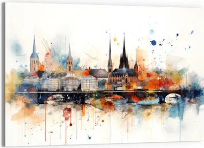 Produktbild von DEQORI Glasbild Echtglas 90x60 cm 'Bunter Stadtzauber' Wandbild Bild modern Deko