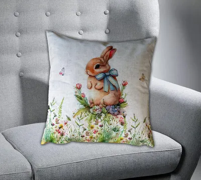 Produktbild von Dekokissen Kissenbezug Druck Häschen Schleife Ostern Frühling 40 x 40 cm Kissenhülle