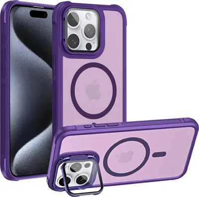 Obrázok produktu pre Ochranné puzdro pre puzdro iPhone 15 Pro Max, kompatibilné s MagSafe skladacím ochranným skleneným stojanom na fotoaparát