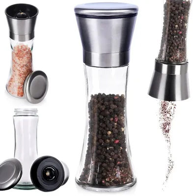 Obrázok produktu pre Mlynček na soľ a korenie Mlynček na korenie Mlynček na soľ Mlynček na korenie zo skla 19 cm