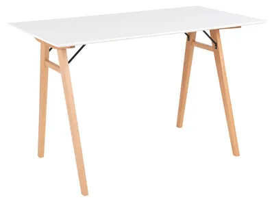 Image de Bureau Vojens blanc avec pieds en bois naturel, 120×60×75 cm