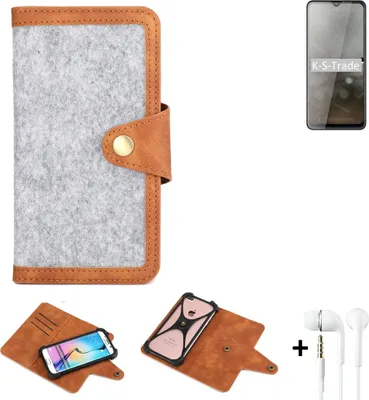 Produktbild von K-S-Trade Handyhülle + Kopfhörer kompatibel mit Cubot Note 20 Schutzhülle Filz Hülle Kunstleder hellgrau braun (1x)