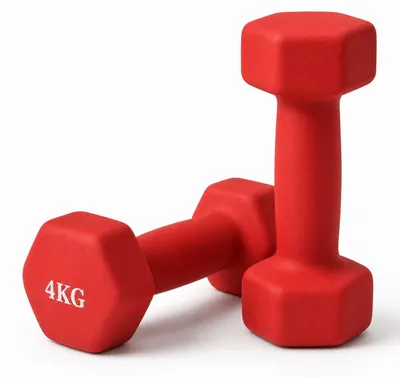 Produktbild von Relaxdays Hanteln 2er Set, Gusseisen, 4 kg, beschichtet, rutschfest, Fitnesshanteln Paar, Home Workout, Kurzhantel, rot