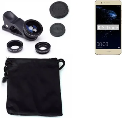 Produktbild von K-S-Trade Smartphone Kamera Linsen Set Kompatibel mit Huawei P10 lite 3in1 Clip-On Kamera Adapter Macro Weitwinkel FishEye Fischauge Objektiv Linse