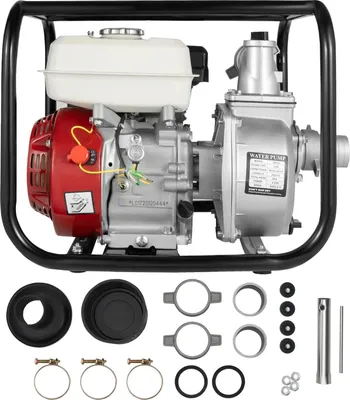 Immagine prodotto di Pompa a benzina - Pompa a motore a 4 tempi - 4,8 kW, 6,5 CV, 210 cc - Portata 36 m³/h, prevalenza 28 m, altezza di aspirazione 7 m - Attacco da 5 cm per l'irrigazione del giardino - Argento/Nero