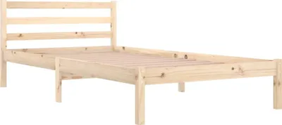 A wooden bed frame with a slatted headboard and base, shown from a side angle against a white background.