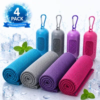 Produktbild von 4 Stück Sporthandtuch Cooling Towel, 100 × 30 cm, sofort kühlend & schnelltrocknend, Kühlhandtuch Mikrofaser für Fitness, Laufen, Camping, Outdoor