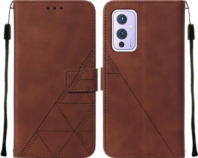 Produktbild von OnePlus 9 Hülle, Schlank Prägung Flip Leder Kartenfächer Schutzhülle mit Ständer für OnePlus 9 Braun