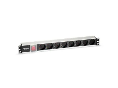 Produktbild von Equip 8-Fach Deutsche Steckdosenleiste, Aluminium-Schale, 1U, Horizontal, Aluminium, Schwarz, Silber, 8 AC-Ausgänge, Typ F