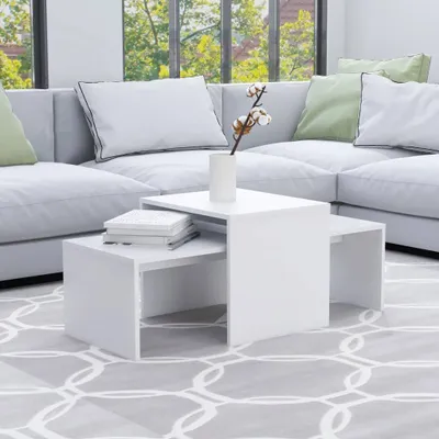 Zdjęcie produktu dla Maison Exclusive – zestaw stolików kawowych, biały, 100 x 48 x 40 cm, materiał drewnopochodny