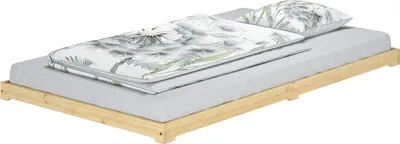 Produktbild von Stabiles Gästebett extra niedriges Bettrahmen Futonbett 120x200 Kiefer klar lackiert V-60.47K-12Rollrost und Matratze inkl.