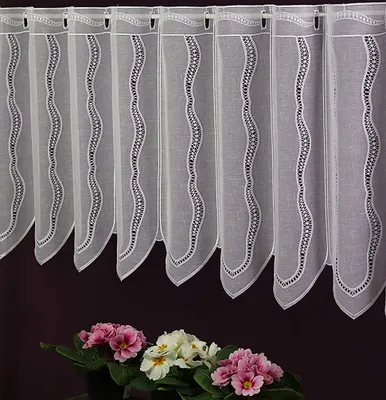 Produktbild von Scheibengardine nach Maß - Makramee Lamellenpanneaux Häkelgardine Batistoptik Vintage Höhe 47 cm -wählbare Breite weiß