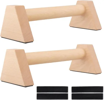 Image de Parallettes en bois - Barres pour pompes - Entraînement de la force - Construction robuste - 30 cm - Couleur bois