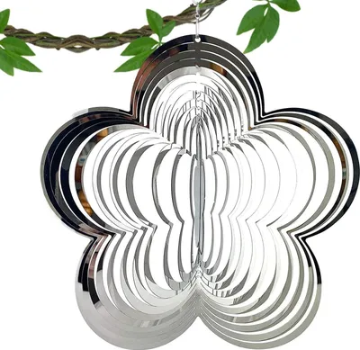 Produktbild von Edelstahl Windspiele für Draußen | 3D Wind Spinner | 360° Rotierendes Metall Windspiel für Garten und Wohnzimmer