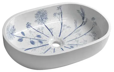 Productafbeelding van Sapho PRIORI keramische wastafel, 60x40 cm, wit met blauw patroon