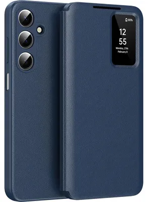 Obrázek produktu pro Kožené flipové pouzdro pro Samsung Galaxy A17 5G/4G, obal s funkcí Smart View okna a přihrádkou na karty Modrý